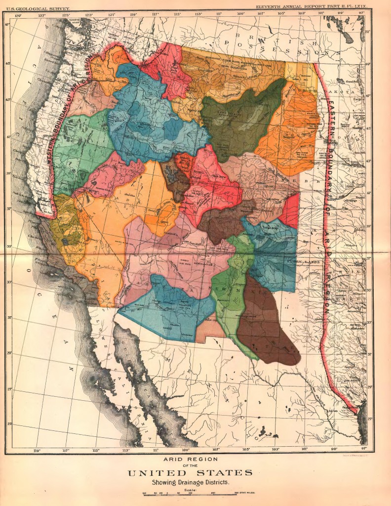 John Wesley Powell's Drainage District Map, 1890, Source: http://www.aqueousadvisors.com/powellmap.pdf